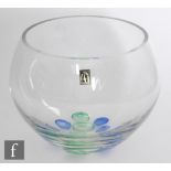 A contemporary Langham glass bowl designed by Paul Miller, of high sided form and decorated with