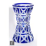 A 1930s John Walsh Walsh vase in the Kenilworth pattern, of waisted form and cased in blue over