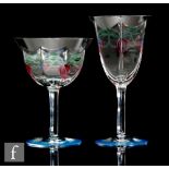 Two Orrefors Maja pattern enamel decorated drinking glasses, designed by Arne Lindbolm and Eva