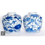 A pair of Chinese blue and white vases, late Qing Dynasty (1644-1912), each of rounded ovoid form
