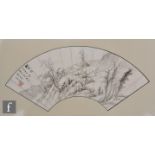 A Chinese fan painting, in the manner of Pu Ru, the folded fan painted in monochrome washes and ink,