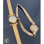 A lady's gold plated Nappey wrist watch, Arabic numerals to a circular dial to an 18ct ribbed