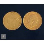 A Victoria and a George V half sovereign dated 1872 and 1912 respectively. (2)