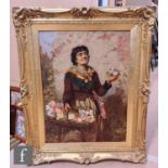 EDWIN ROBERTS, RBSA (1840-1917) - 'The Flower Seller', oil on canvas, signed, framed, 60cm x 46cm,
