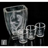 A collection of post war Scandinavian glass, comprising a Kjellander vase of compressed form