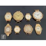 Eight assorted 20th Century lady's 9ct hallmarked wrist watches to include rose and yellow gold