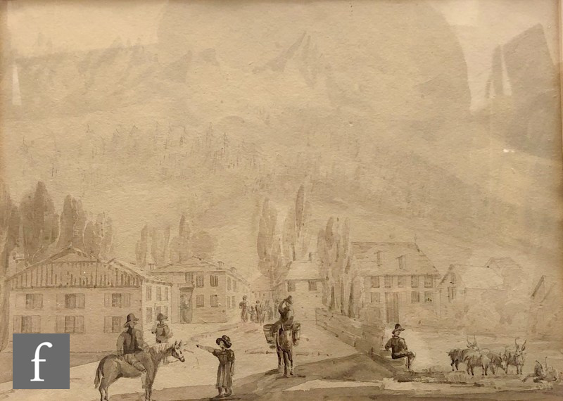 ATTRIBUTED TO SELINA BRACEBRIDGE (1800-1874) - A view in Chamonix, sepia wash drawing, 22.5cm x