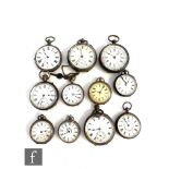Eleven assorted hallmarked and low grade silver open faced pocket watches to include a chronograph