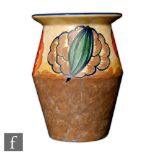 A Clarice Cliff and John Butler Begonia pattern shape 342 vase circa 1929, hand painted with