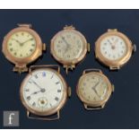 Five early to mid 20th Century 9ct hallmarked lady's wrist watches with Arabic and Roman numerals to