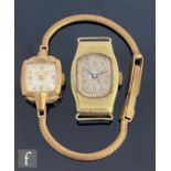 A lady's Montrose 14ct wrist watch, Arabic numerals to a foliate engraved case, with a similar