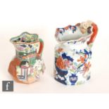 Two late 19th Century Masons Ironstone Hydra jugs, the largest decorated with flowers and foliage,