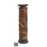 A 20th century Chinese carved bamboo scroll holder with pierced decoration detailed with figures and