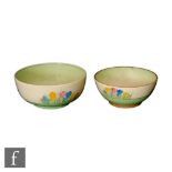 A Clarice Cliff Spring Crocus pattern Holborn shape fruit bowl circa 1939, hand painted with