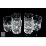 A set of six 1970s Daum clear crystal whisky tumblers in the Bleneau pattern, decorated with wrythen