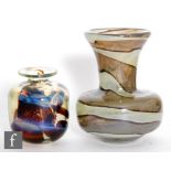 An Isle of Wight glass vase of ovoid form with a flared collar neck, decorated with mottled