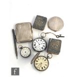 Seven assorted silver items to include three pocket watches, two silver fronted prayer books, a