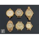 Six mid 20th Century lady's 9ct hallmarked wrist watches to include Record, Elco and others, total