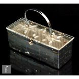 A 1950s American Lucite weave box handbag, with a floral decorated Lucite flat cover and handle, 9cm