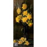 ENGLISH SCHOOL (CIRCA 1900) - A study of daffodils in an Art Nouveau jug, watercolour, framed,