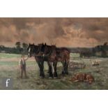 ENGLISH SCHOOL (CIRCA 1910) - A farmhand and horses in a field, oil on canvas, signed with