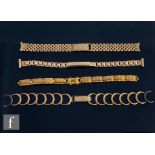 Four 9ct lady's watch bracelets to include brick and a spring loaded examples, total weight 38g,