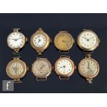 Eight early to mid 20th Century 9ct lady's wrist watches each with Arabic numerals to a circular