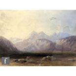 ENGLISH SCHOOL (MID 19TH CENTURY) - Figures walking in a mountainous landscape, watercolour,
