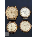 Three early 20th Century 9ct gentleman's wrist watches each with circular dials, total weight 65.5g,