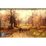 WILLIAM MANNERS, RBA (1860-1930) - A shepherd with his flock on a woodland path in autumn, oil on