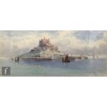 JOHN CLARKSON UREN (1845-1932) - St. Michael's Mount, watercolour, signed, framed, 15cm x 31.5cm,