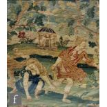 A 19th Century Berlin needlework depicting a fallen lady and gentleman in a garden setting,