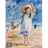 J. BOYCE ( LATE 20TH CENTURY) - A little girl at the seaside, oil on board, framed, 21cm x 15.5cm,