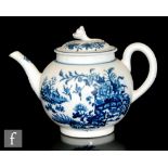 A late 18th Century Worcester globular teapot decorated in the underglaze blue and white Fence