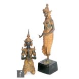 Two gilt metal Tibetan Bodhisattva figures, modelled in standing dancing position and kneeling