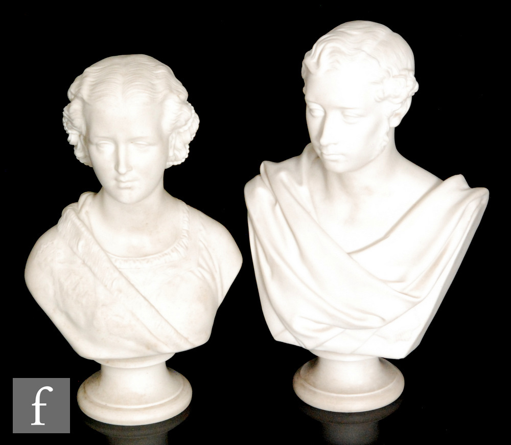 A pair of 19th Century Copeland 'Ceramic and Crystal Palace Art Union' Parian busts of the young
