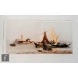 JOSEPH KIRKPATRICK (1872-1936) - Venetian fishing boats, etching, signed in pencil, unframed, 17cm x