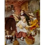 An early 20th century crystoleum after Federico Andreotti, depicting figures in a tavern, framed,