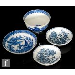Four pieces of late 18th Century Worcester all decorated in underglaze blue and white comprising two