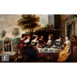 CHRISTOFFEL JACOBSZ VAN DER LAEMEN (1607-1651) - Elegant figures enjoying a banquet on a terrace,
