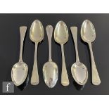 A set of six 19th century hallmarked silver old English pattern dessert spoons, weight 8oz, London