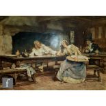 EDGAR BUNDY, ARA (1862-1922) - 'A Resting Moment' - a couple flirting in tavern interior,