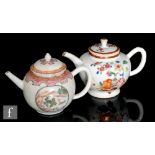 Two Chinese Qianlong period (1711-99) famille rose teapots, each of globular ovoid form, painted