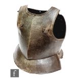 An English civil war period cavalry iron breast plate and back plate mounted with later fixings