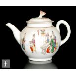 A late 18th Century Worcester globular teapot in the Chinese Family pattern, unmarked, height
