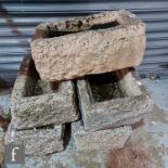 Five natural stone troughs, various lengths. (5)