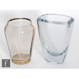 A mid 20th Century Stromberg crystal glass vase of tapered rounded rectangular form, signed,