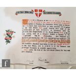 A waxed illuminated document for the Order of St John relating to Major Leonard Greenham Star Molloy