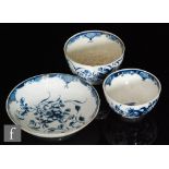 An 18th Century Worcester underglaze blue teabowl and saucer decorated in the Mansfield pattern, C