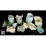 A small collection of excavated archaeological glass fragments from stemmed wine glasses,